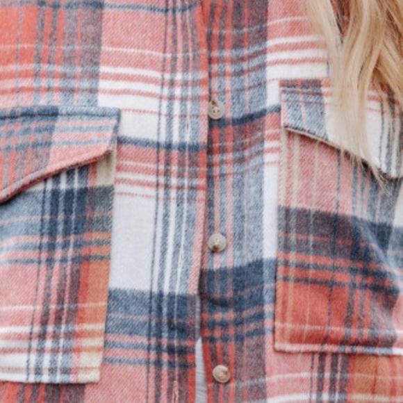 Pink plaid shirt overshirt jacket button up with pockets - Picture 12 of 14